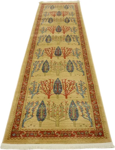 Vista 5 de Unique Loom Fars Collection - Alfombra moderna de diseño botánico inspirado en tribal, 2 pies 7 pulgadas x 10 pies 0 pulgadas, bronceado/rojo
