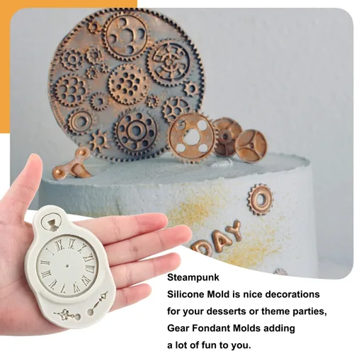 Vista 3 de Sijiangmold Juego de 4 moldes de silicona Steampunk Gear Fondant