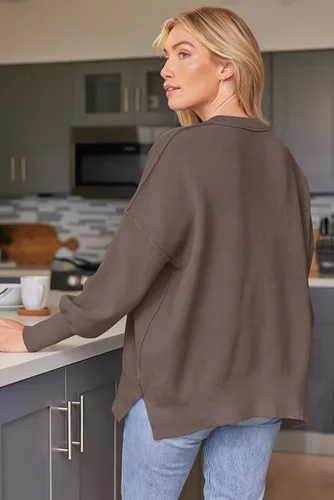 Vista 240 de Lillusory - Suéter extragrande con mangas de murciélago y cuello redondo para mujer, prenda moderna de otoño de tejido de punto sin botones