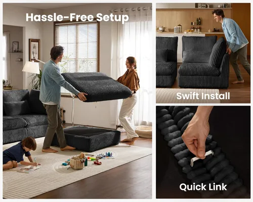 Vista 7 de Sofá Modular de Tamaño Grande, Sofá Seccional de Pana Cloud Extra Profundo con Otomana Chaise, Sofá Cama de Pana Esponjosa de 2 Plazas para Sala