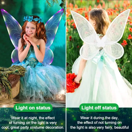Vista 4 de quescu Alas de hadas iluminadas para adultos, alas de mariposa LED para niñas y mujeres, disfraz de Halloween, regalos para niños