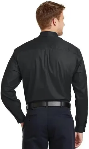Vista 2 de HUUTOE Camisas de vestir para hombre, manga larga, ajuste regular, color sólido, elástico, para negocios, boda, graduación, camisa grande y alta