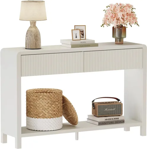 Vista 11 de FATORRI Mesa consola estrecha con almacenamiento, mesa de sofá de madera para entrada, mesas de pasillo modernas de 39.37 pulgadas y mesas de sofá