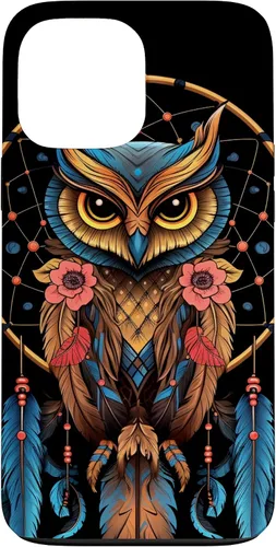 Vista 24 de Funda para iPhone 17 con diseño de plumas indias nativas americanas y búho