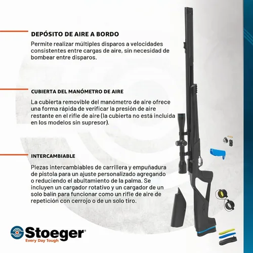 Vista 5 de Stoeger XM1 PCP Airgun + Scope - .22 Caliber with Fiber-Optic Sights and 4 x 32 Scope