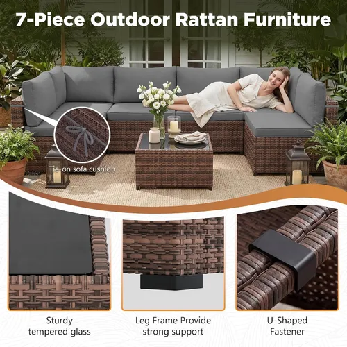 Vista 3 de LHBcraft Juego de muebles de patio al aire libre, 7 piezas seccionales Gris