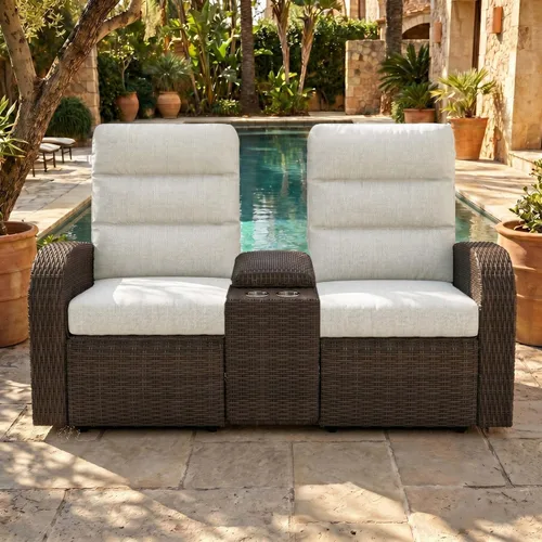 Vista 15 de LayinSun Sillón reclinable giratorio de mimbre de gran tamaño con respaldo ajustable y reposapiés, sillón reclinable para patio Gris