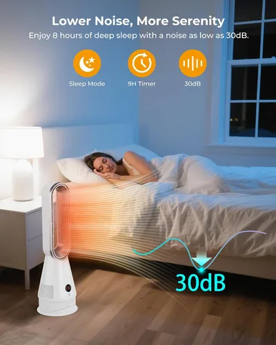 Vista 6 de Ventilador caliente y frío 2 en 1 sin aspas, calentador de espacio silencioso de 1600 W con control remoto, 8 velocidades, oscilación de 80°
