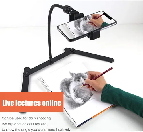 Vista 2 de Trípode ajustable con soporte para teléfono celular, soporte para teléfono superior, soporte en línea para enseñanza en línea para transmisión