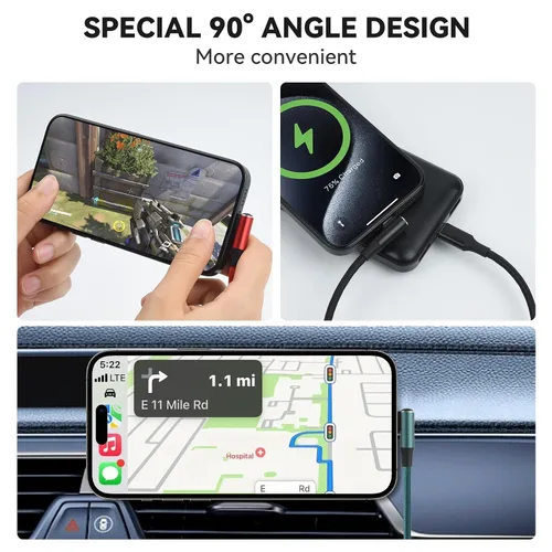 Vista 4 de aceyoon Paquete de 3 cables USB C a C en ángulo recto, cable de carga