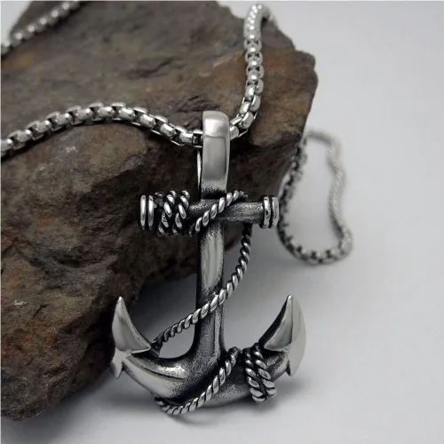 Vista 3 de JAJAFOOK - Collar de cadena para hombre con ancla náutica de plata