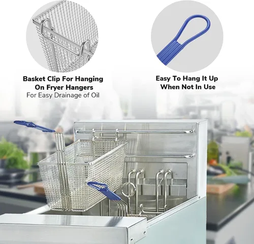 Vista 2 de WeChef - 2 cestas para freidora con mango antideslizante de 13 x 6 5/16 x 5 7/8 pulgadas, chapado en níquel, cesta para freidora de alta resistencia