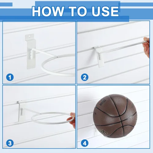 Vista 5 de Gisafai 6 piezas de metal Slatwall almacenamiento de bolas multifunción soporte de bolas Slatwall Basquetbol Basquetbol Soporte de pared