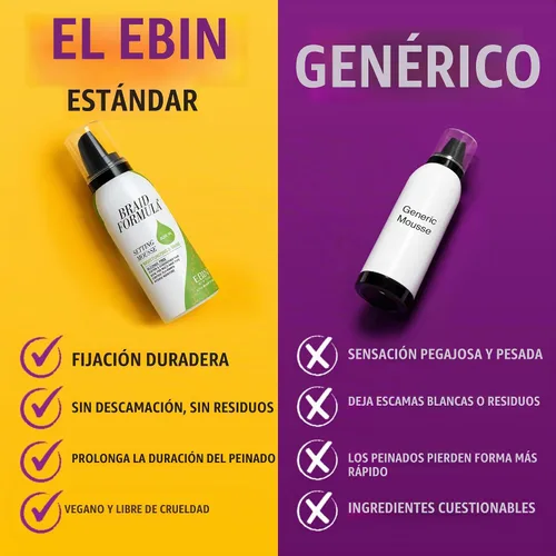 Vista 4 de EBIN NEW YORK Braid Formula Setting Mousse Aceite de oliva – Espuma de trenza ligera para trenzas, giros y mechones, para hombres y mujeres