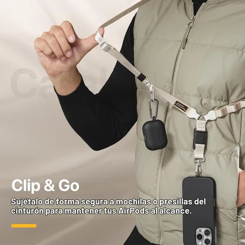 Vista 7 de MAGEASY Skin AirPods Pro 2 - Funda con bloqueo y clip de mosquetón, protección a prueba de golpes de TPU para Apple AirPod Pro de 1ª y 2ª Negro