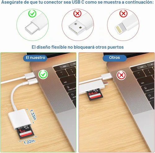 Vista 3 de Lector de Tarjetas TIANSONG USB C, Adaptador de Alta Velocidad USB 3.0 a Tarjeta SD para iPhone 15/16 Pro Max, iPad Pro, Visor de Cámara de Juego