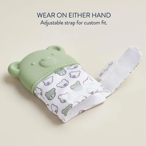 Vista 5 de Itzy Ritzy Manopla de dentición de silicona, manopla calmante para dentición infantil con correa ajustable, sonido arrugado y silicona texturizada