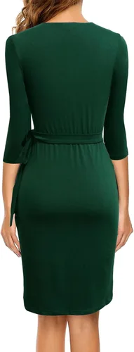 Vista 2 de Berydress - Vestido clásico para mujer con manga 34, cuello en V, cruzado simulado, informal, para fiestas y trabajo, negro