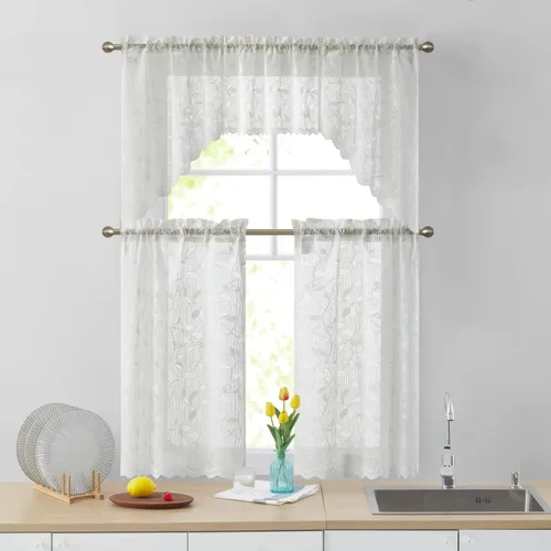 Vista 5 de HLC.ME Joyce - Cortina de encaje transparente para cocina, cafetería, para ventanas pequeñas, cocina y baño, 30 pulgadas de ancho x 36 pulgadas