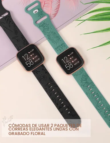 Vista 3 de Minyee Paquete de 2 correas con grabado floral compatibles con Fitbit Versa 2/Fitbit Versa/Versa Lite para mujeres, linda correa deportiva