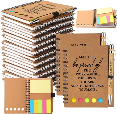 Vista 8 de Chuangdi 20 juegos de regalos de agradecimiento para profesores, cuaderno inspirador en espiral con bloc de notas adhesivo, regalos