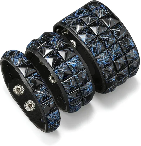 Vista 3 de 3 pulseras punk, pulseras de cuero con tachuelas, pulsera emo, pulseras góticas ajustables para hombres y mujeres