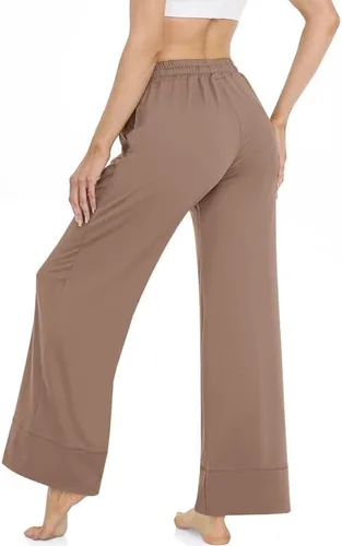Vista 3 de TARSE Pantalones de yoga de pierna ancha para mujer, talla grande, pantalones palazzo, cintura alta, pantalones de pijama, pantalones casuales