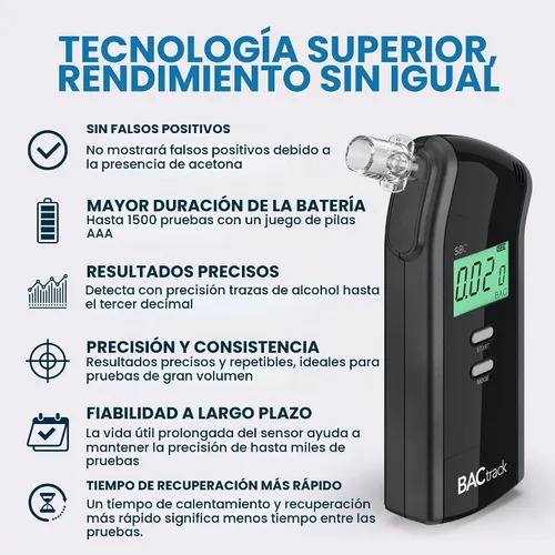 Vista 4 de Alcoholímetro profesional BACtrack S80 y 20 boquillas de alcoholímetro