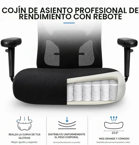 Vista 6 de Silla de oficina grande y alta de 600 libras, silla de malla ergonómica resistente, silla de escritorio ejecutiva para computadora con asiento