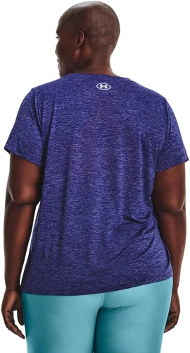 Vista 2 de Under Armour - Camiseta Tech de manga corta y cuello en V para mujer, jaspeada