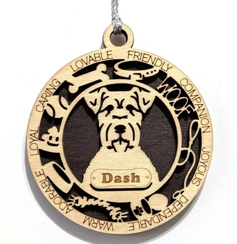 Vista 132 de Adorno de Navidad personalizado para perro Cavalier King Charles Spaniel, redondo de 3 pulgadas, madera cortada con láser de 2 capas, nombre y texto