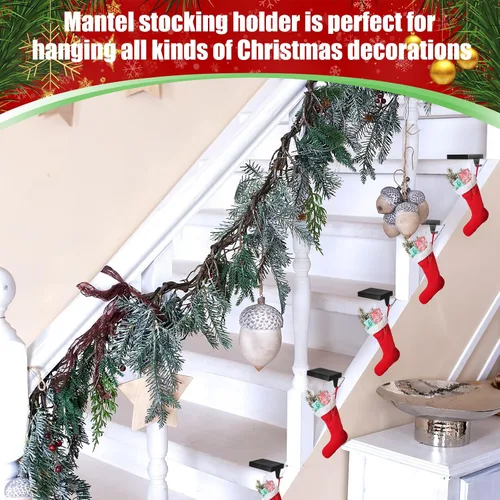 Vista 5 de Soportes de calcetines de Navidad de Zonon para repisa, ganchos de hierro resistentes para calcetines, mantel con almohadilla protectora