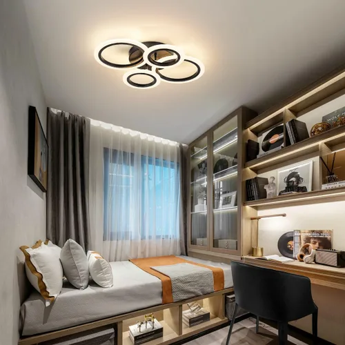 Vista 4 de Shine LUEST Lámpara de techo LED moderna de 34 W, 3000 K-6000 K regulable, accesorios de iluminación de techo para montaje en techo, 4 anillos