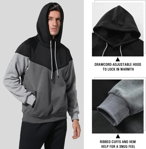 Vista 4 de Niceif Sudadera con capucha de forro polar de peso medio para hombre, casual, bloque de color, con bolsillos