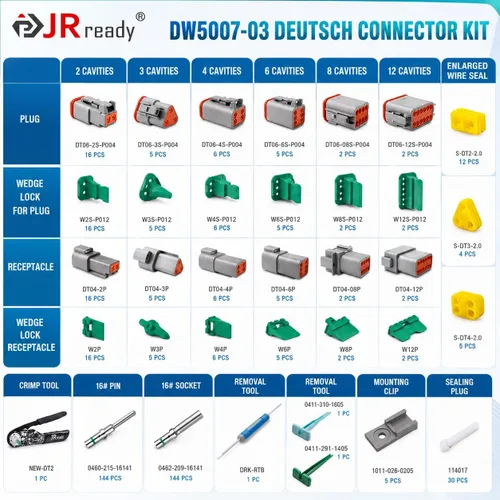 Vista 8 de JRready DW5007-03 Kit de conectores Deutsch,Conector DT 2 pines,3 4 6 8 12 pines gris IP68 conectores de cable eléctrico impermeables