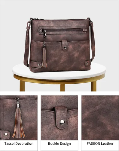 Vista 5 de FADEON Bolsos cruzados grandes para mujer, bolso cruzado de cuero de diseñador, bolso de hombro con múltiples bolsillos