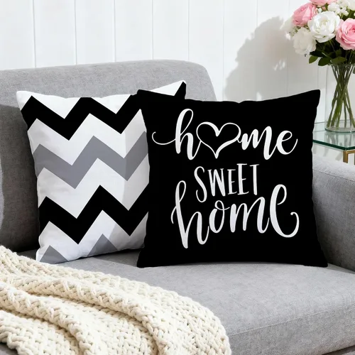 Vista 2 de Hexagram Juego de 4 fundas decorativas negras con diseño geométrico negro de 16 x 16 pulgadas, fundas decorativas para cojín de estilo bohemio