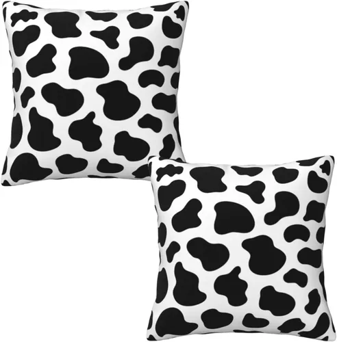 Vista 8 de Juego de 2 fundas de almohada con estampado de vaca de 18 x 18 pulgadas, color blanco y negro, fundas de cojín suaves para exteriores, para sofá
