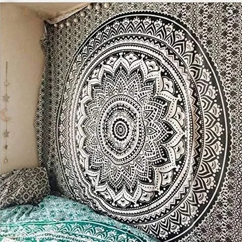 Vista 3 de Popular Handicrafts Original Ombre - Tapiz indio Mandala para pared, ornamento hippie, colcha bohemia con brillo metálico