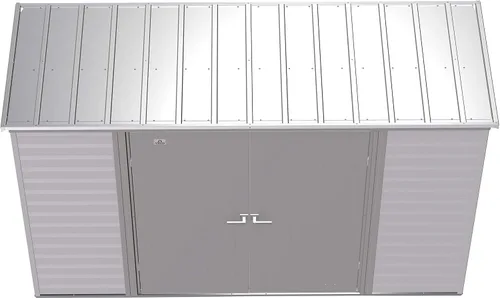 Vista 14 de Arrow Select - Cobertizo de almacenamiento de acero con cerradura para exteriores de 10 x 4 pies, color gris flauta Flauta Gris