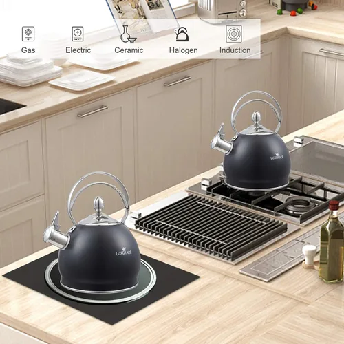 Vista 2 de Creative Home - Tetera silbante de acero inoxidable de 2.5 cuartos de galón con fondo de aluminio capsulado para agua caliente de ebullición rápida