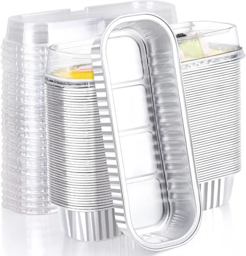 Vista 28 de EUSOAR Forros para magdalenas con tapas, 30 unidades de ramekins de papel de aluminio de 6.8 oz, mini moldes para pan de aluminio desechables
