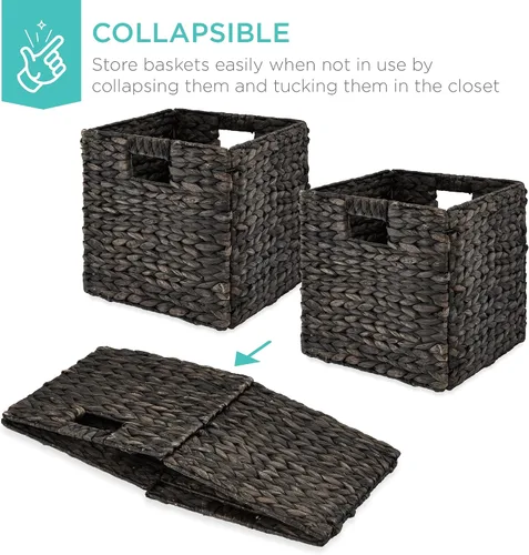 Vista 3 de Best Choice Products Paquete de 5 cestas de almacenamiento cúbicas de 10.5x10.5 pulgadas, organizadores multipropósito plegables de jacinto de agua