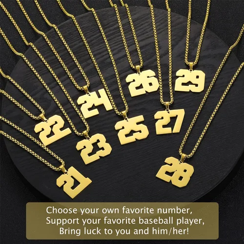 Vista 6 de Collar de Número Dorado para Hombre, Cadena de Acero Inoxidable con Colgante de Número para Atletas, Joyería Deportiva Personalizada para Niños