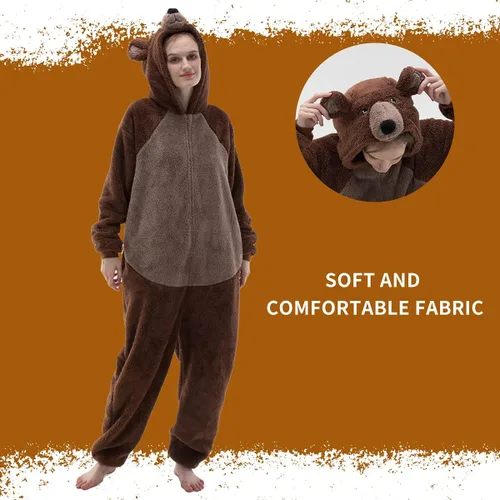 Vista 2 de COSUSKET Snug Fit Unisex Adult Onesie Pajamas Flannel Cosplay Animal One Piece Halloween Costume Sleepwear Homewear