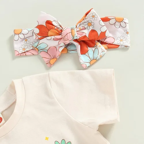 Vista 2 de Muasaaluxi Trajes a juego para hermana mayor y hermana pequeña de manga corta y camisas, pantalones de campana de flores, diadema, ropa bohemia