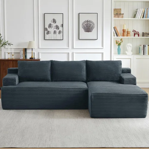Vista 27 de Cloud Sofá modular moderno de 108 pulgadas con asiento profundo, sofás de pana sin hueso con diván en forma de L para sala de estar, no requiere