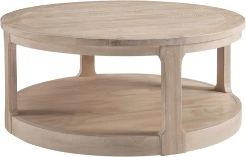 Vista 6 de Mesa de centro redonda de madera de 40 pulgadas, mesas circulares con ruedas para sala de estar, estilo rústico retro moderno de 2 niveles, mesas