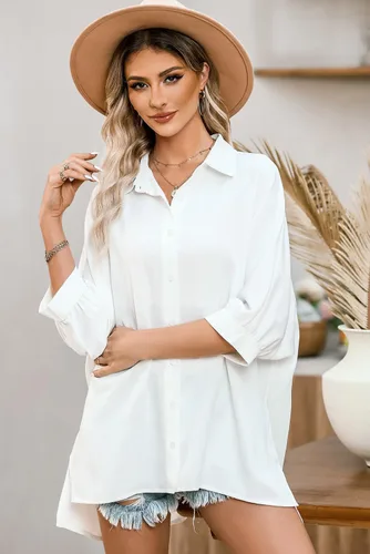 Vista 8 de Sidefeel Womens Summer Oversized 34 Sleeve Button Down Shirts Side Slit Dressy Casual Blouses Loose Fit Tunic Tops