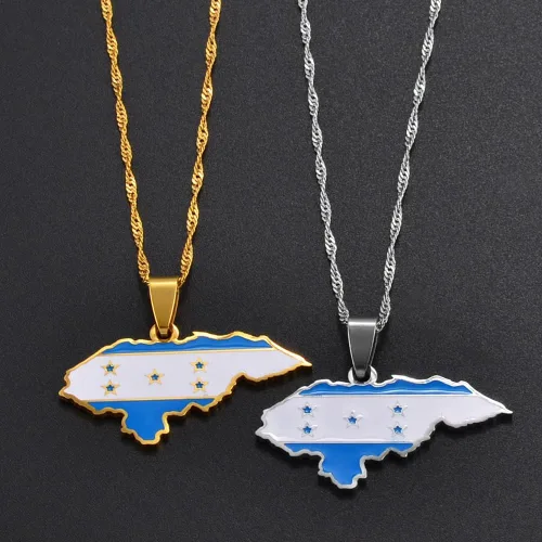 Vista 9 de Collar de cadena ajustable con colgante de mapa de Honduras para hombres, Acero inoxidable, No es una piedra preciosa